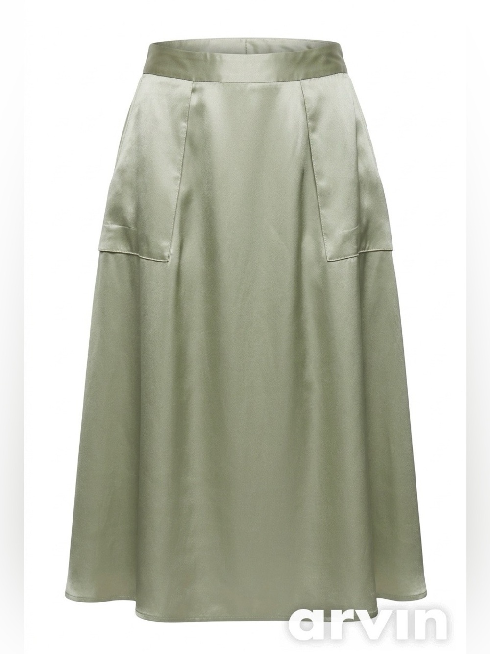 Evelyn Sage Green Silk Midi Skirt with Pockets Size - 8